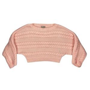 ASOS Crop Sweater Womens 6 Pink Chunky Cable Knit Crew Neck Oversize Winterwear